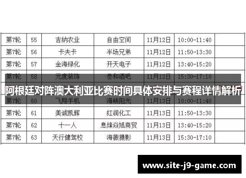 阿根廷对阵澳大利亚比赛时间具体安排与赛程详情解析